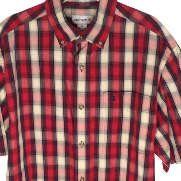 Carhartt Other - Carhartt Mens Red Plaid Work Shirt S274 INR Short Sleeve Button Down Casual Sz M